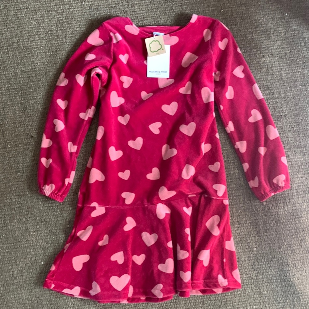 Polarn O Pyret NWT pink heart velour shirt dress sz 6-8
